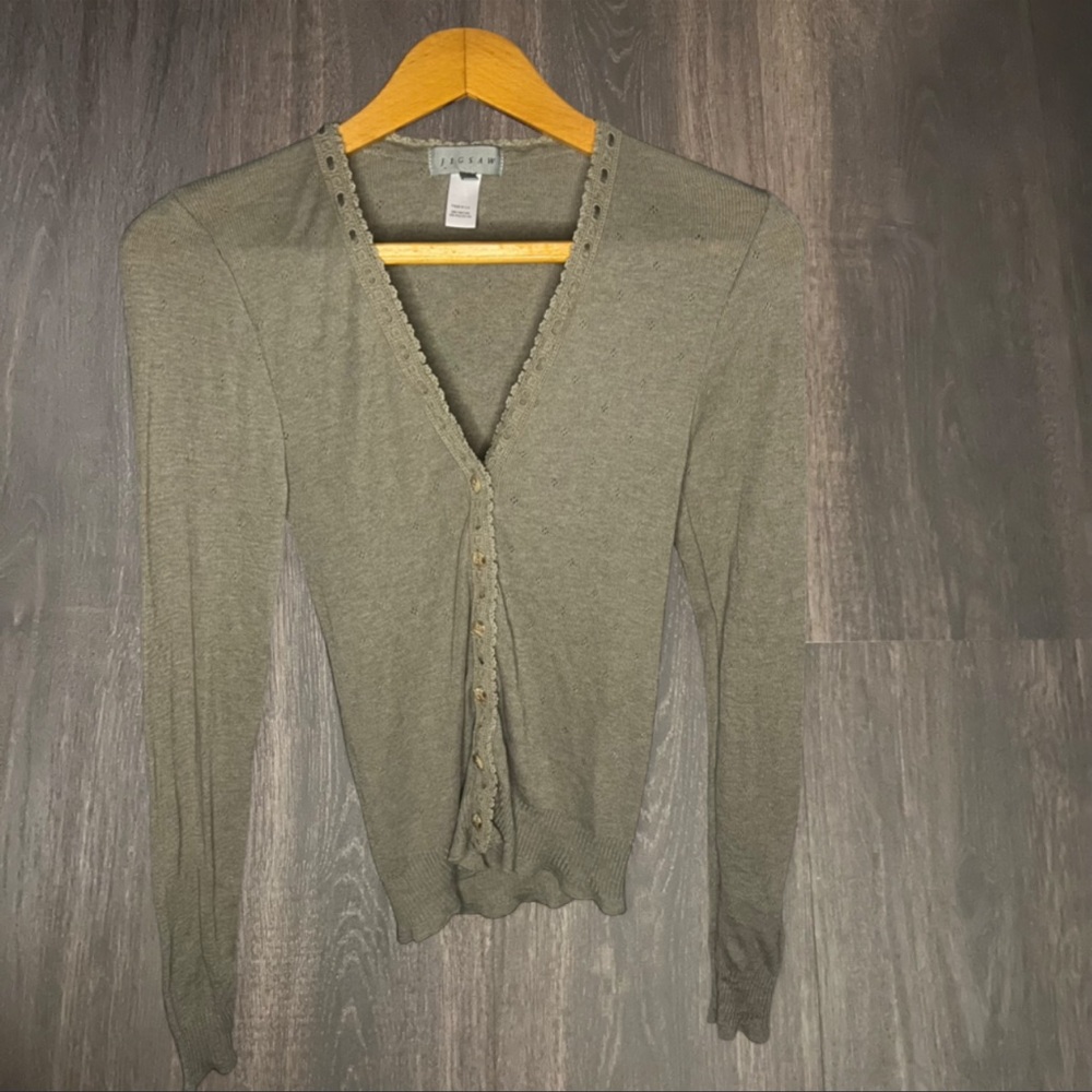 Jigsaw Olive Ribbed‎ Button Front Top Size Small - Picture 2 of 4